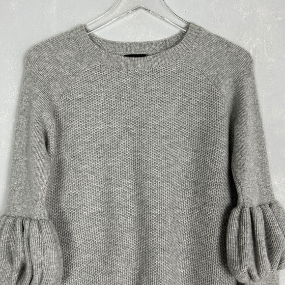 Magaschoni size M cashmere sweater tube ball sleeves gray textured raglan - Picture 3 of 11